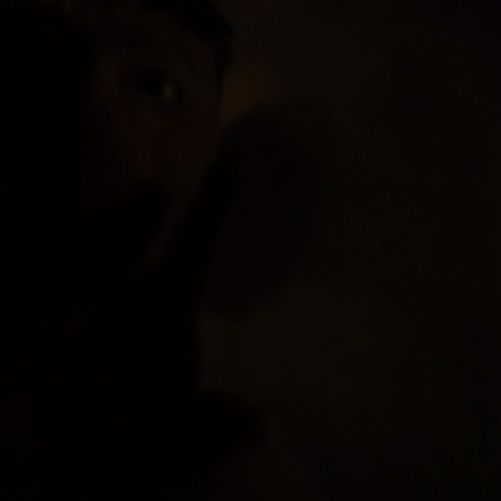 Dark moody photograph of empty cobblestone street at dusk, deep brown shadows, muted umber tones, low-key lighting